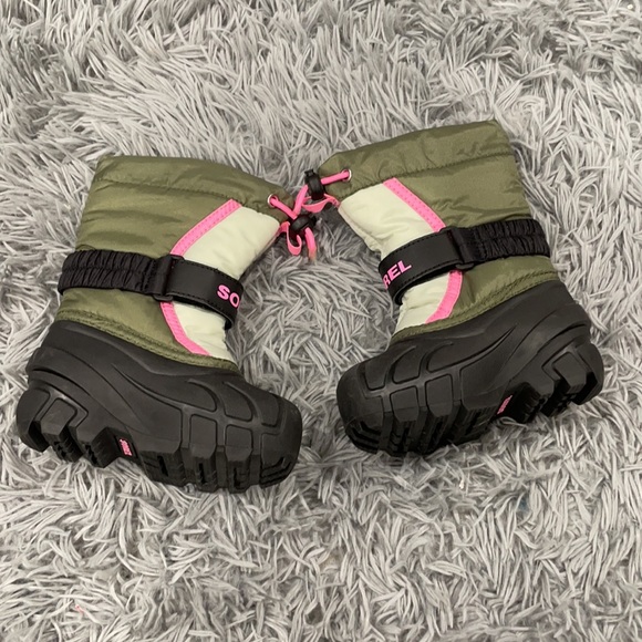 Sorel • Snow Flurry Velcro Winter Snow Boots Black Green Pink 6 Waterproof - Picture 3 of 5